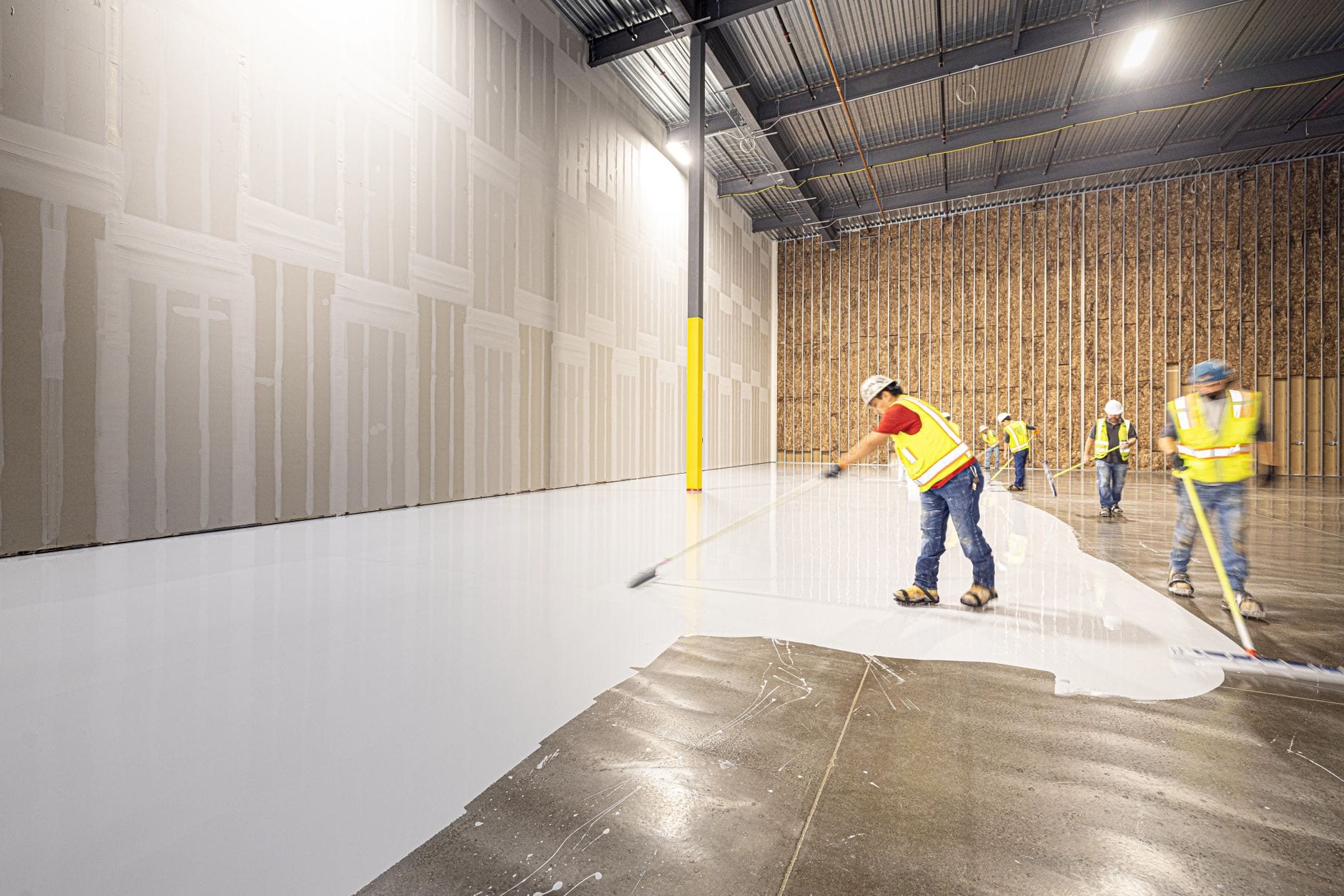 Warehouse walls and a floor coating.
